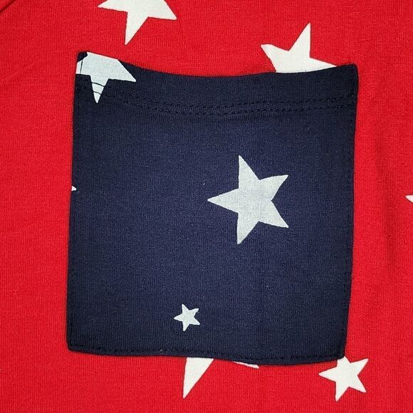 🔺️Red Star Spangled Vneck Short Sleeve Top Medium - Picture 5 of 9